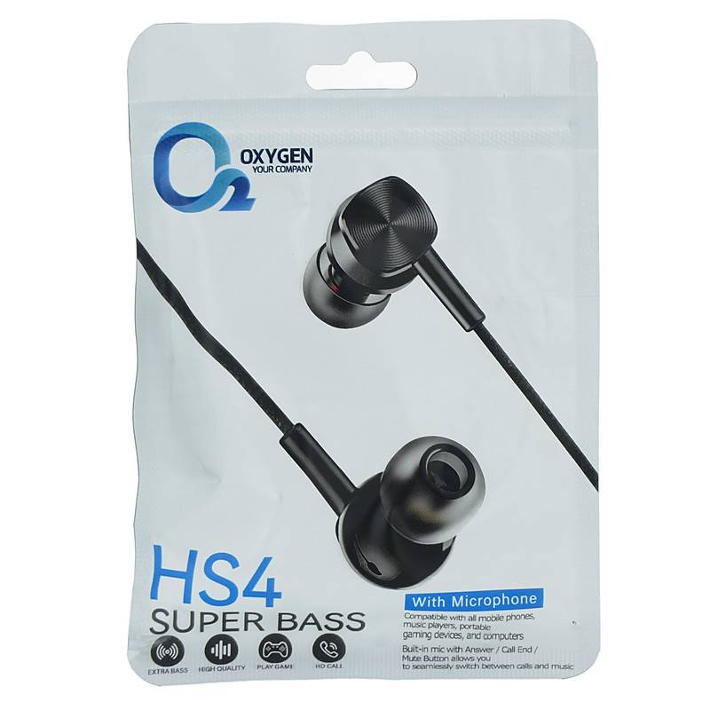 هندزفری با سیم اکسیژن مدل HS4 (Super Bass همراه با میکروفون)